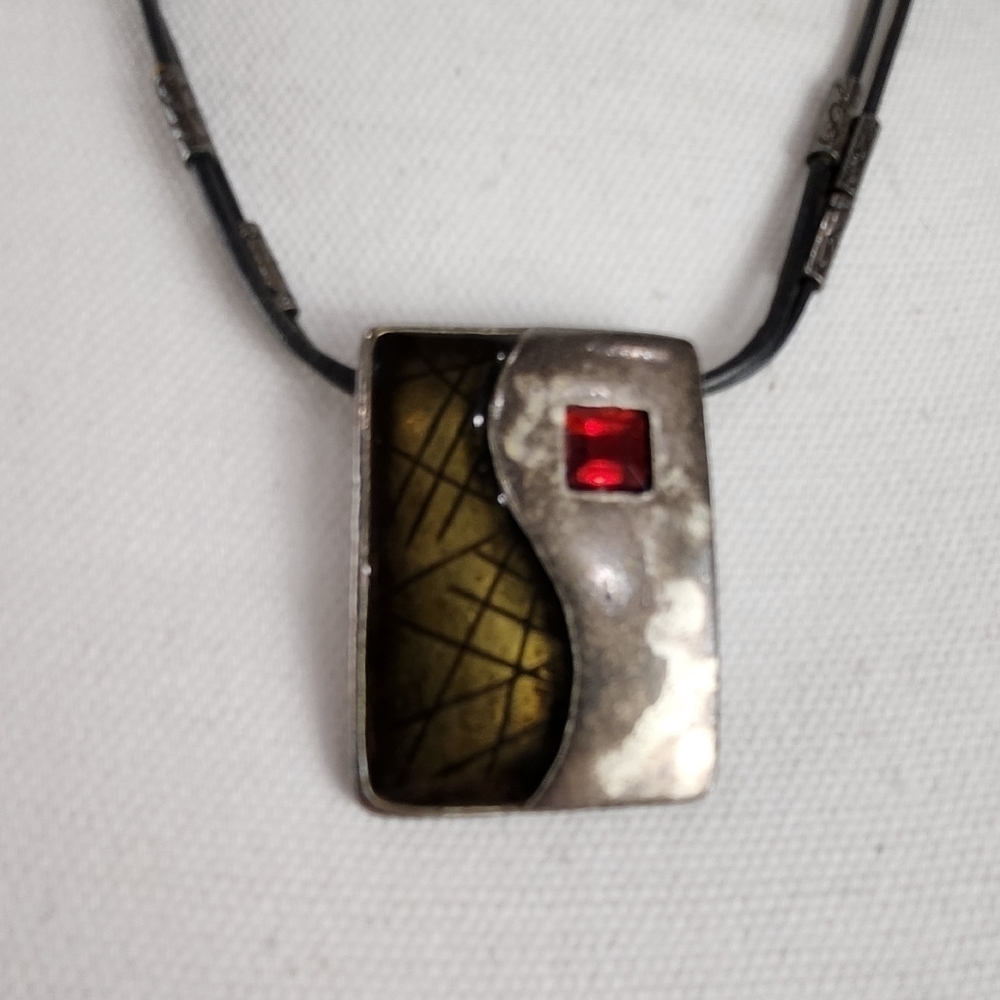 Signed Chicos Pendant Statement Necklace On Stationed Cord - Picture 2 of 7